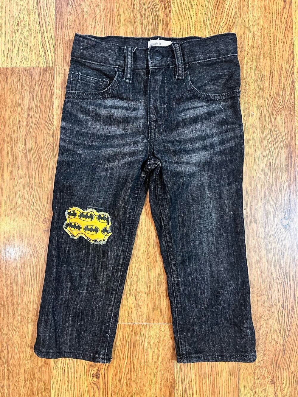 Baby Gap DC Batman Boys Jeans Size 2T Black Denim Graphic Logo 100% Cotton
